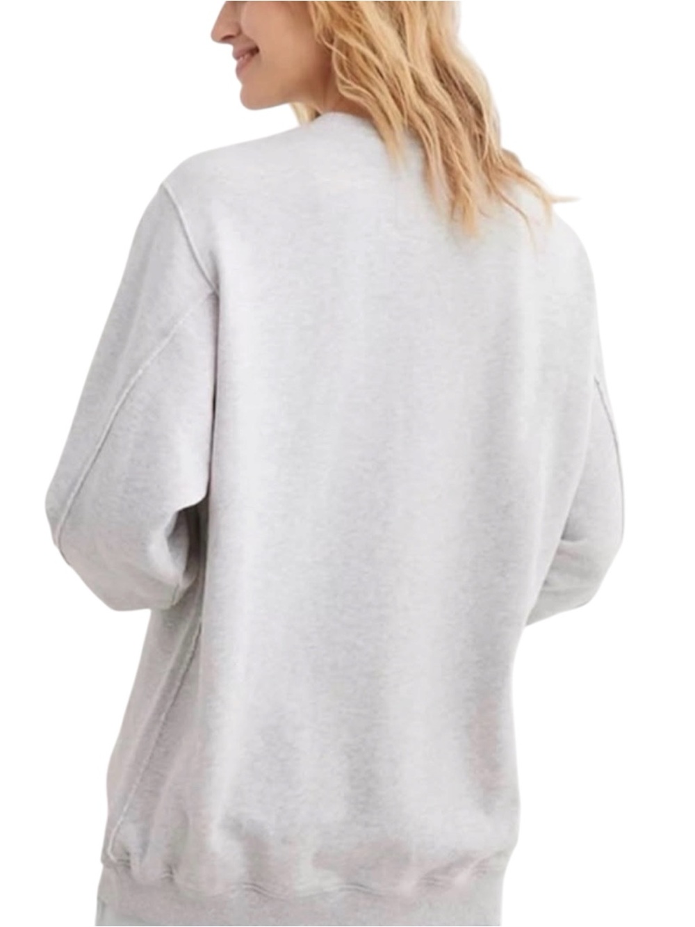 aerie Light Gray Crewneck Pocket Oversize Relaxed Sweater - Picture 2 of 8